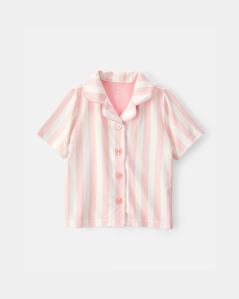 Toddler Girl Striped Loose Fit 2-Piece Pyjama Set - Pink/Ivory