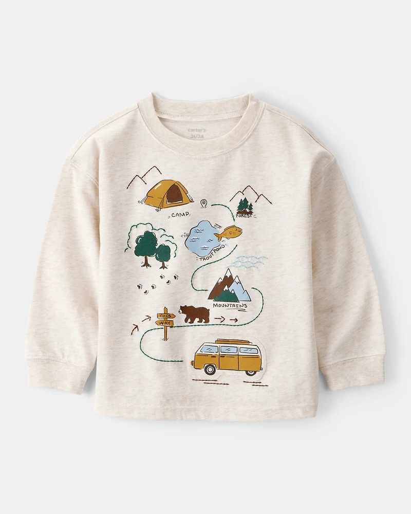 Toddler Boy Camping Long-Sleeve Graphic Tee - White
