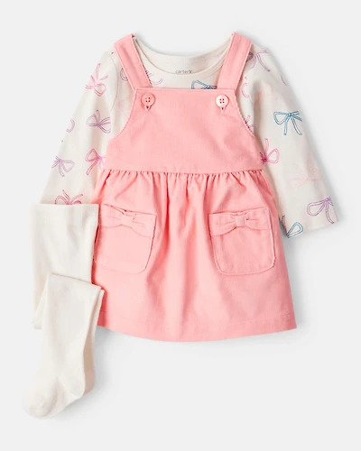 Baby Girl 3-Piece Bow Heart Print Long-Sleeve Dress Set - Orange