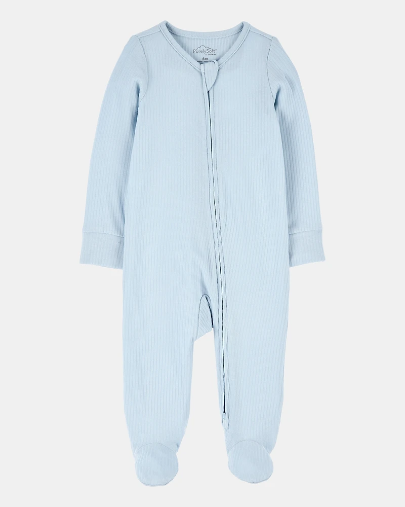Baby Boy Solid 2-Way Zip PurelySoft Sleeper Pyjamas - Blue