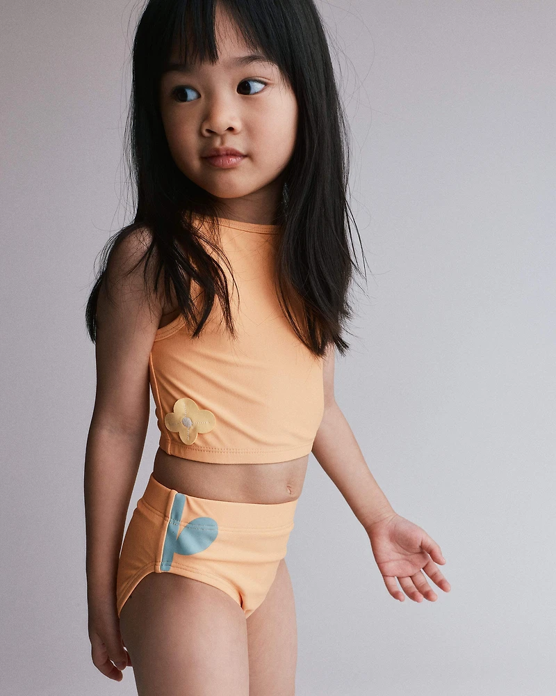 Toddler Girl Floral Tankini Set - Light Orange