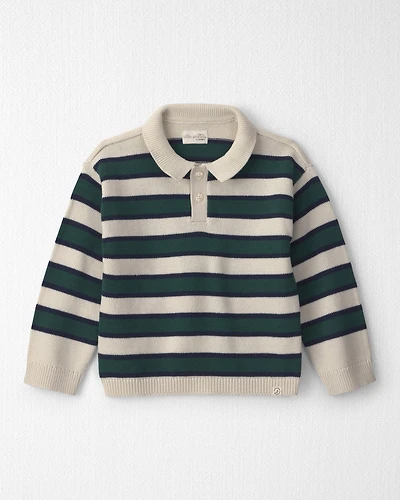 Toddler Boy Organic Cotton Sweater Knit Polo Stripes