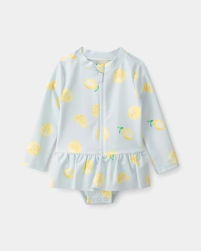 Baby Girl 1-Piece Lemon Rashguard Swimsuit - Blue