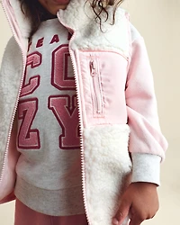 Toddler Girl Teddy Fleece Vest - Cream/Pink