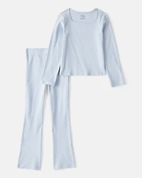 Kid 2-Piece Ribbed Long-Sleeve Tee & Flare Pant Set