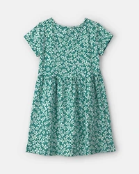 Girls Floral Short-Sleeve Dress - Green