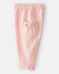 Baby Girl Bow Pocket French Terry Pants - Coral