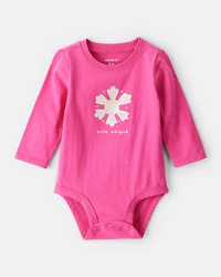 Baby Girl Snowflake Long-Sleeve Graphic Bodysuit - Pink