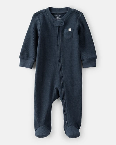 Baby Boy Cotton Long-Sleeve Sleeper - Navy Blue