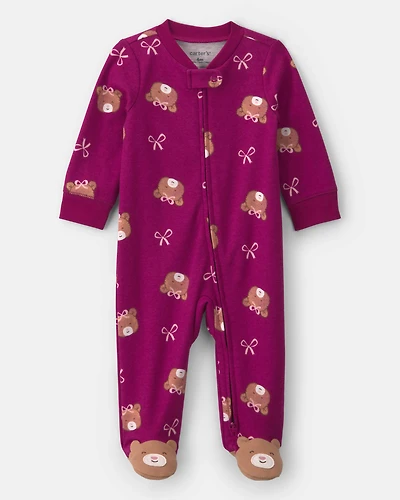 Baby Girl Bear 100% Cotton 2-Way Zip Sleeper - Purple