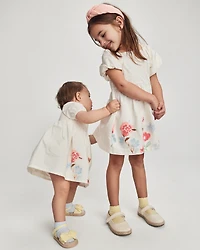 Baby Girl Short-Sleeve Floral Dress - Cream
