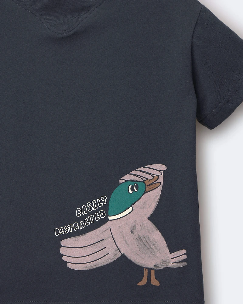 Toddler 'Easily Distracted' Duck Relaxed Graphic Tee - Navy