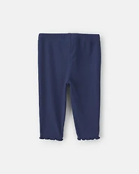Baby Girl Pull-On Ribbed Leggings - Navy Blue
