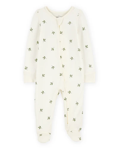 Baby Leaf Print 2-Way Zip PurelySoft Sleeper Pyjamas - Ivory