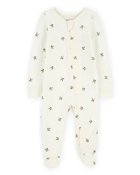 Baby Leaf Print 2-Way Zip PurelySoft Sleeper Pyjamas - Ivory