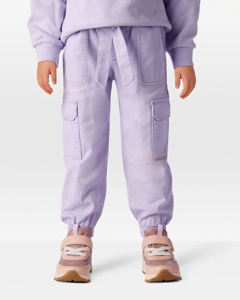 Toddler Girl Cotton Cargo Joggers - Purple