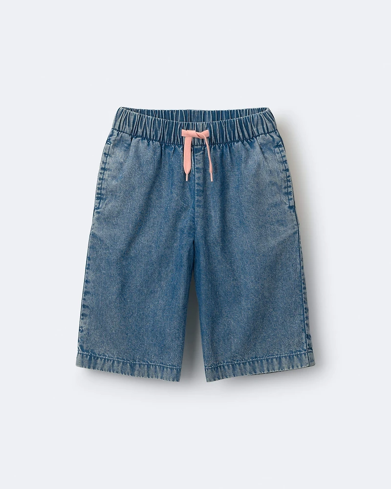 Toddler Girl Wide-Leg Cropped Pant Chambray