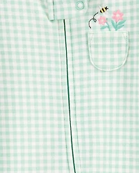 Baby Girl Gingham 2-Way Zip Cotton Sleeper Pyjamas - Green