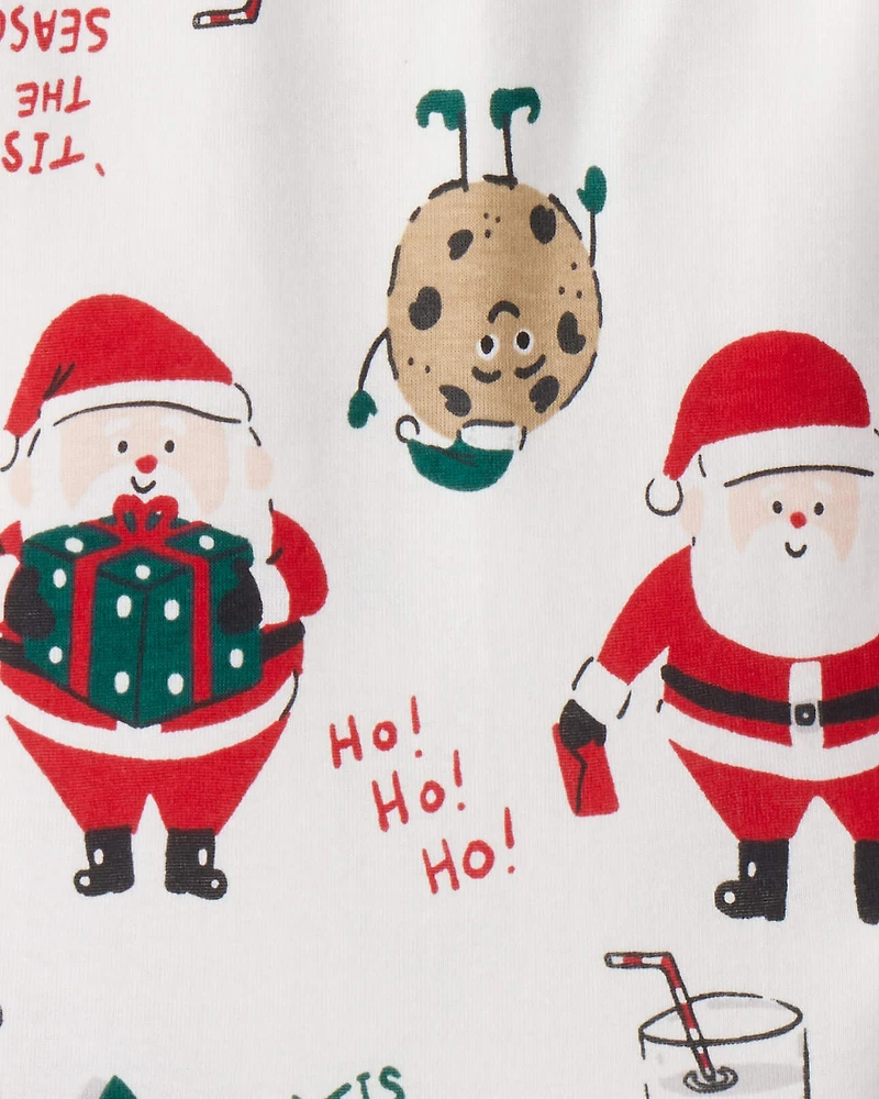 Toddler Christmas Santa Print 100% Cotton Long-Sleeve Snug Fit 2-Piece pyjamas - White