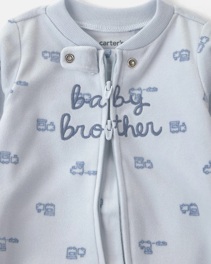 Baby Boy 'Baby Brother' Fleece 2-Way Zip Sleepers - Blue