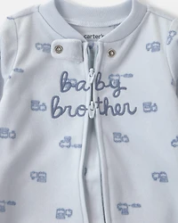 Baby Boy 'Baby Brother' Fleece 2-Way Zip Sleepers - Blue