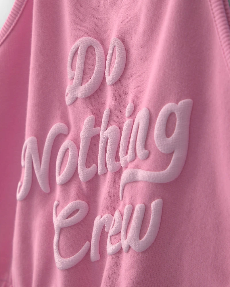 Girls 'Do Nothing Crew' French Terry Romper - Pink