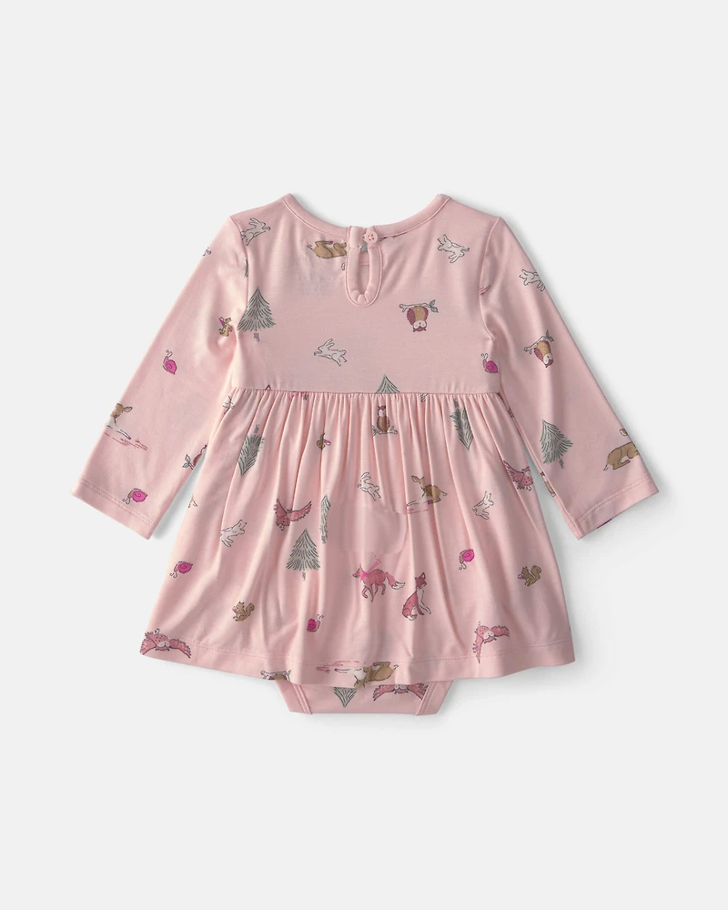 Baby Girl Woodland PurelySoft™ Long-Sleeve Bodysuit Dress - Pink