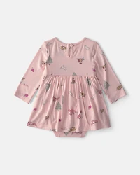 Baby Girl Woodland PurelySoft™ Long-Sleeve Bodysuit Dress - Pink