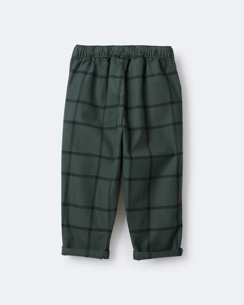 Toddler Boy Pull-On Pant Plaid - Dark Green