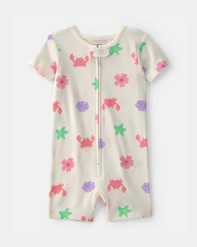 Baby Girl Sea Critters 100% Cotton 1-Piece Romper Pyjama - Cream