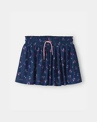 Girls Floral Active Skort - Navy