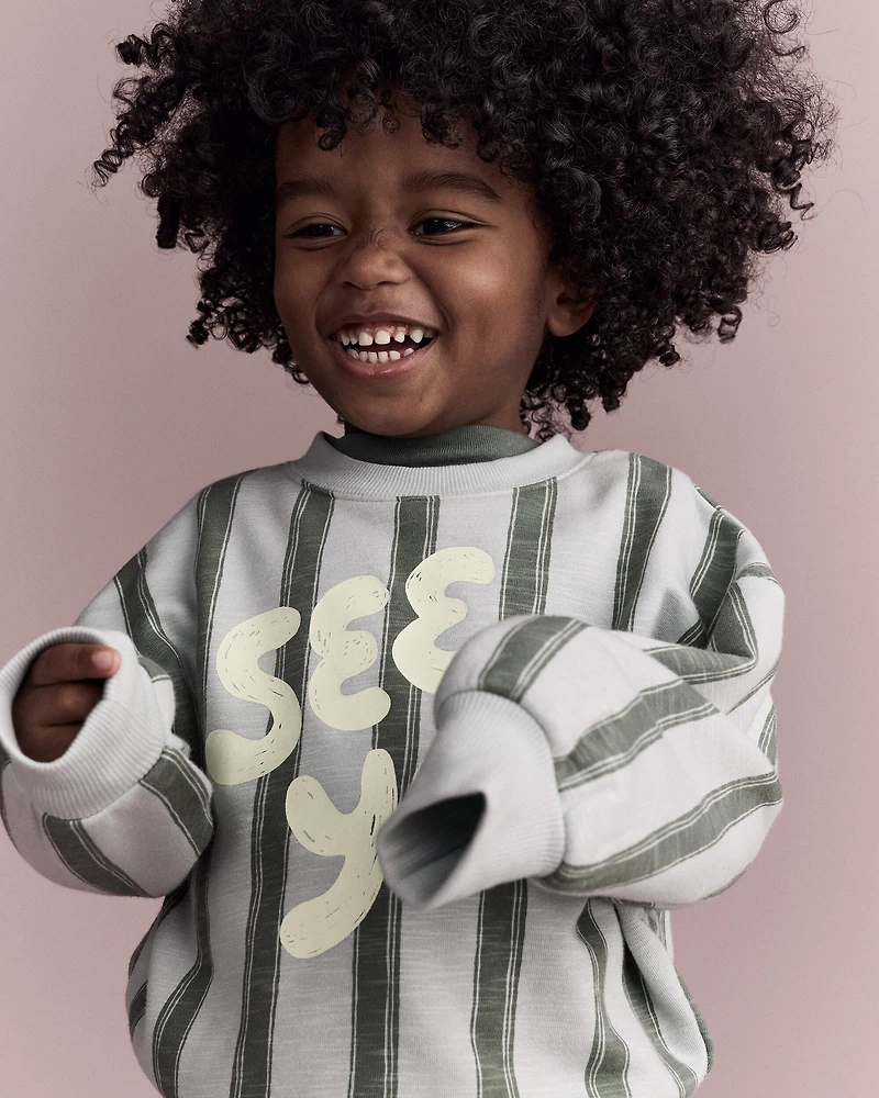 Toddler 'See Ya!' Striped Dolman-Sleeve Sweatshirt - Sage