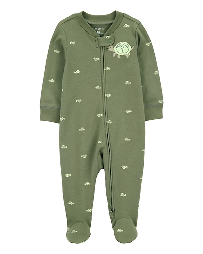 Baby Boy Turtle Print 2-Way Zip Cotton Sleeper Pyjamas - Green