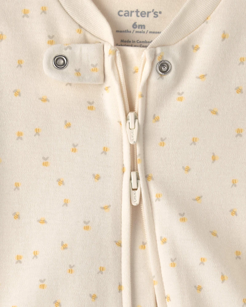 Baby Girl Bee 100% Cotton 2-Way Zip Sleeper - Cream