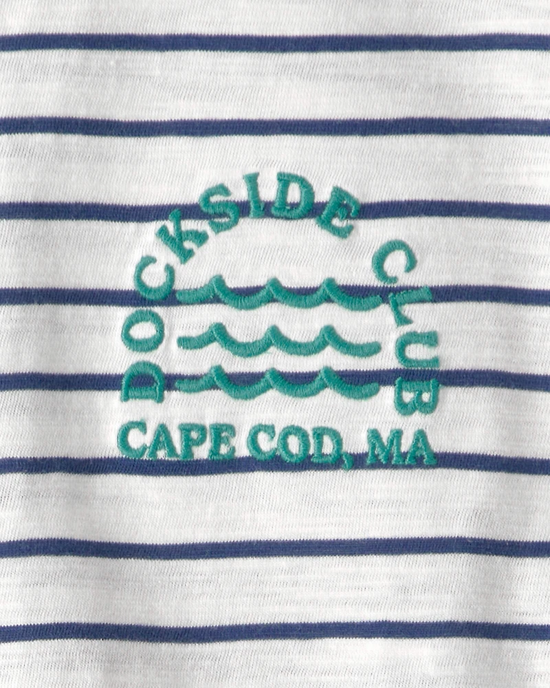 Boys Nautical Striped Graphic Tee - Blue/Ivory