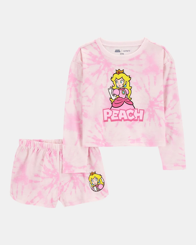 Kid Super Mario Bros™ Princess Peach Print Loose Fit 2-Piece Pyjamas - Pink