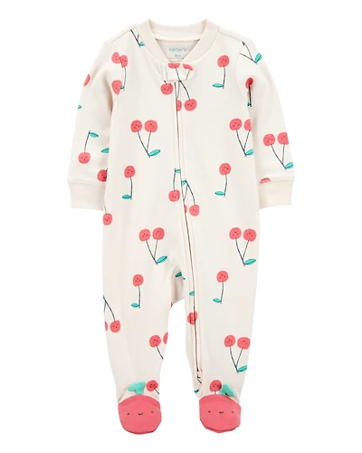 Baby Girl Cherry Print 2-Way Zip Cotton Sleeper