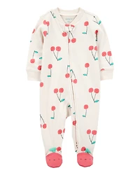 Baby Girl Cherry Print 2-Way Zip Cotton Sleeper