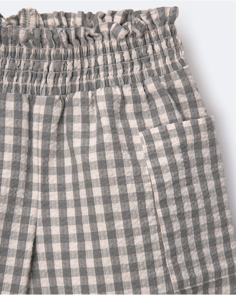 Toddler Girl Gingham Smocked Wide Leg Pant - Cream/Grey