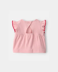 Baby Girl 3-Piece Headband, Top & Chambray Short Set - Pink