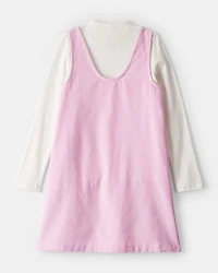 Girls Corduroy Dress Set - Pink/Ivory