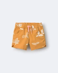Toddler Girl Dolphin Hem Short Plant Print - Mustard Yellow