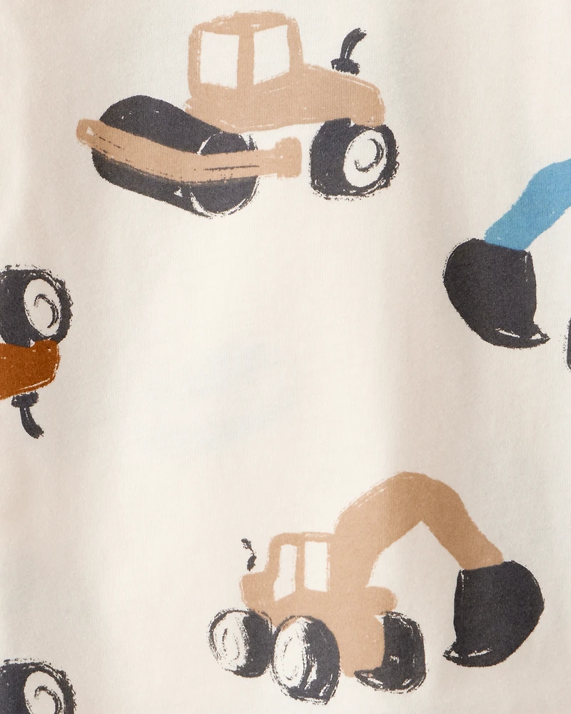 Toddler Boy Construction Print Long-Sleeve Top - White