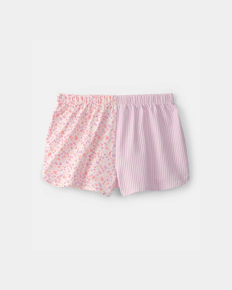 Girls Floral Stripe Short-Sleeve Loose Fit 2-Piece pyjama Set - Pink