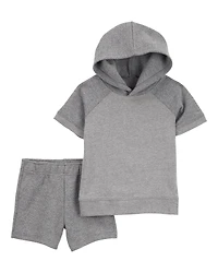 Baby 2-Piece Quilted Hooded Outfit Set - Grey