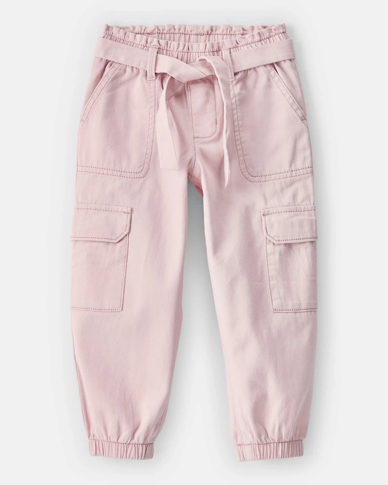 Toddler Girl Cotton Cargo Joggers - Pink