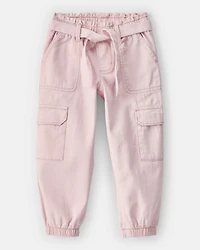 Toddler Girl Cotton Cargo Joggers - Pink