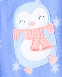 Baby Girl Penguin Fleece Long-Sleeve Loose Fit 1-Piece pyjamas - Blue