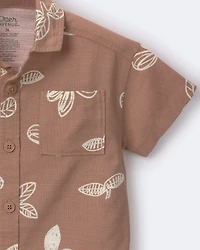 Toddler Boy Button-Down Short-Sleeve Shirt Plant Print - Brown