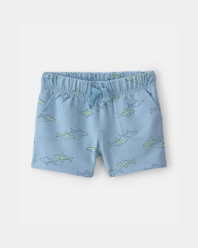 Baby Boy Shark French Terry Shorts - Blue